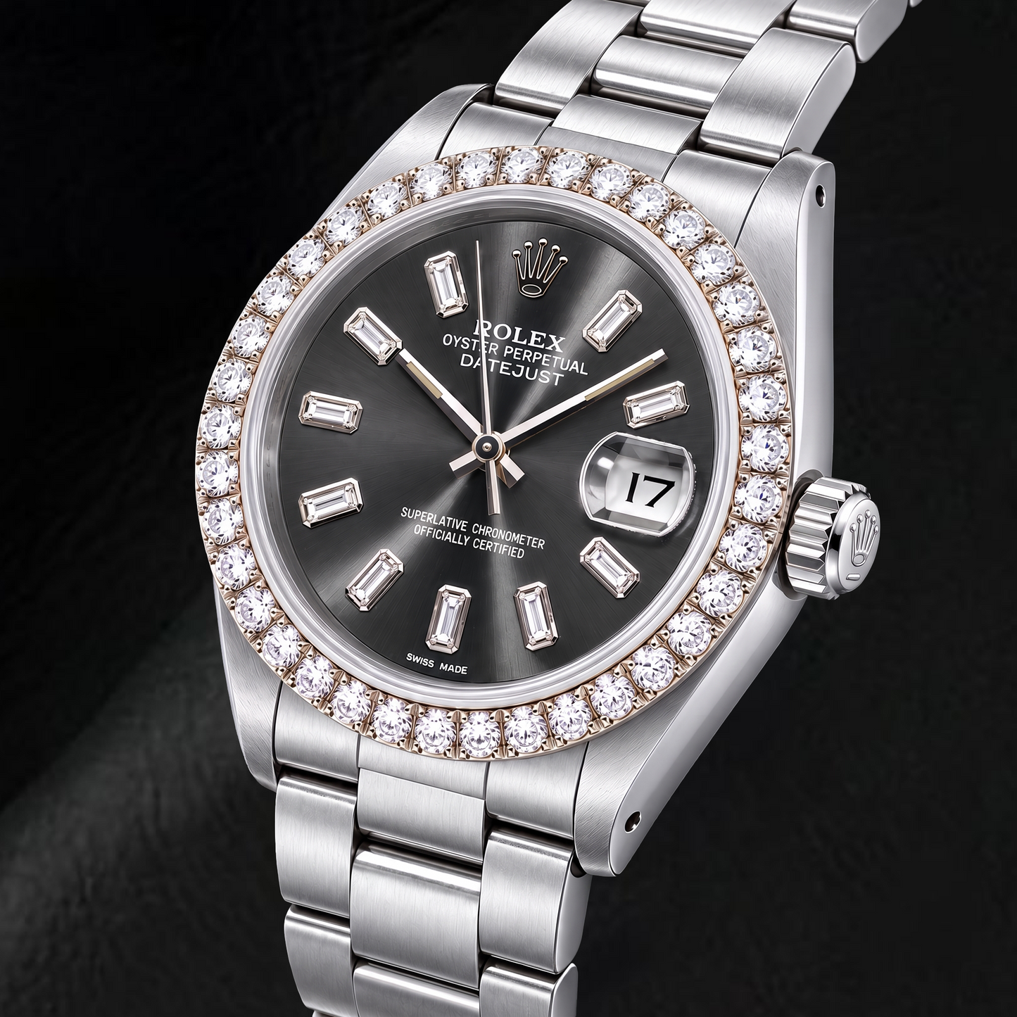 Rolex Datejust 16014 36mm Gray Baguette Diamond Dial Stainless Steel Watch