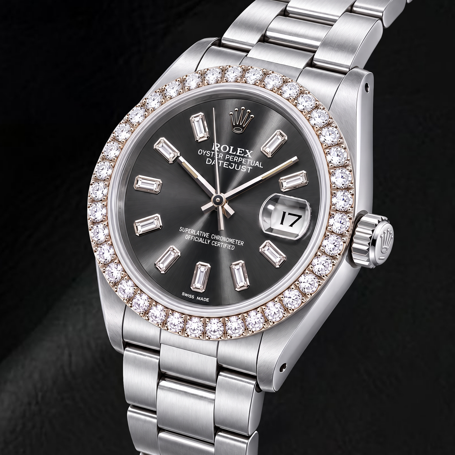 Rolex Datejust 16014 36mm Gray Baguette Diamond Dial Stainless Steel Watch