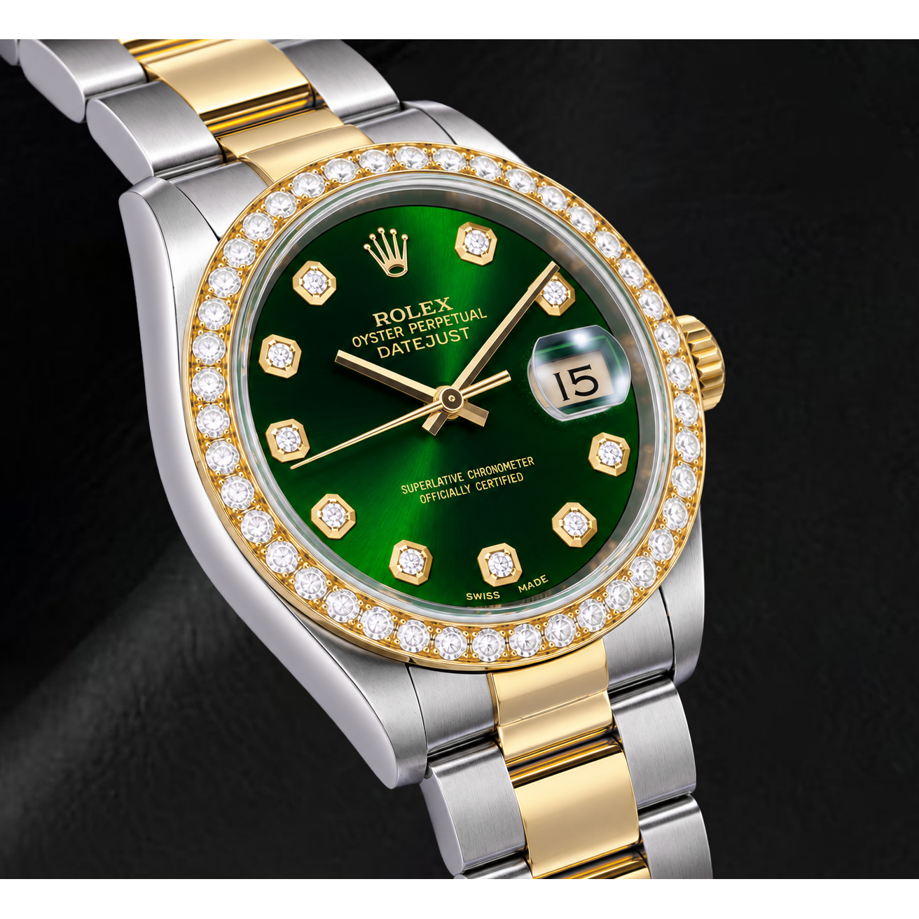 Rolex Datejust 16203 36mm Green Diamond Dial Two Tone Watch