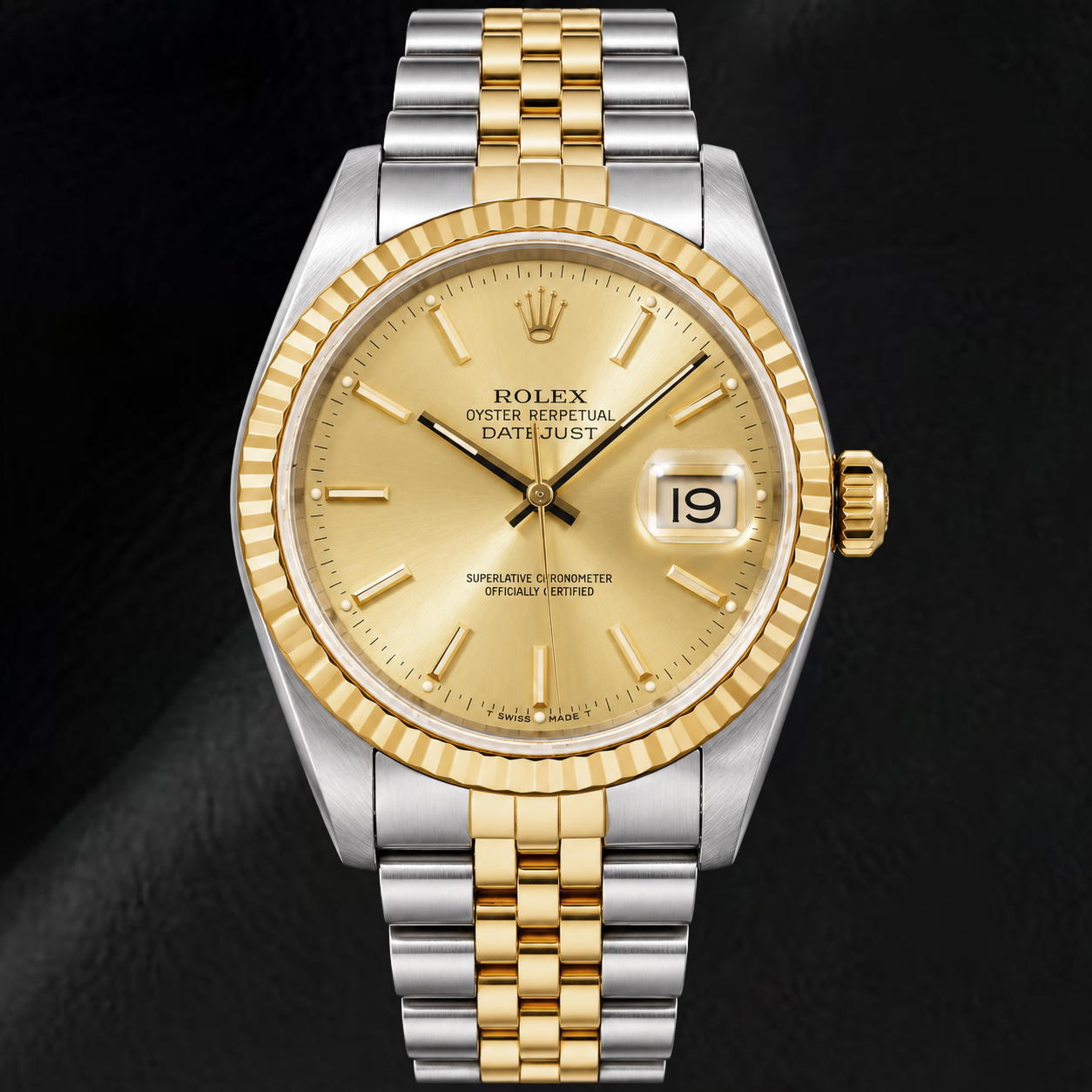 Rolex Datejust 16233 36mm Champagne Stick Dial Two Tone Watch
