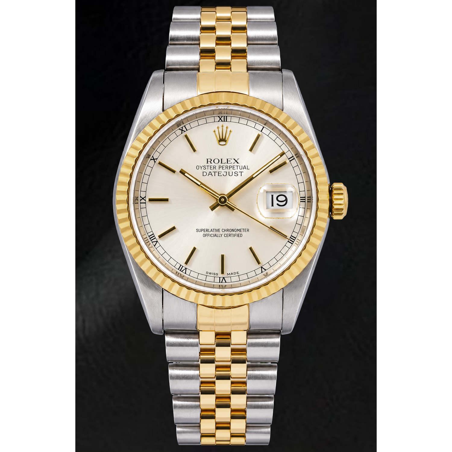 Rolex Datejust 16233 36mm Silver Stick Dial Two Tone Watch