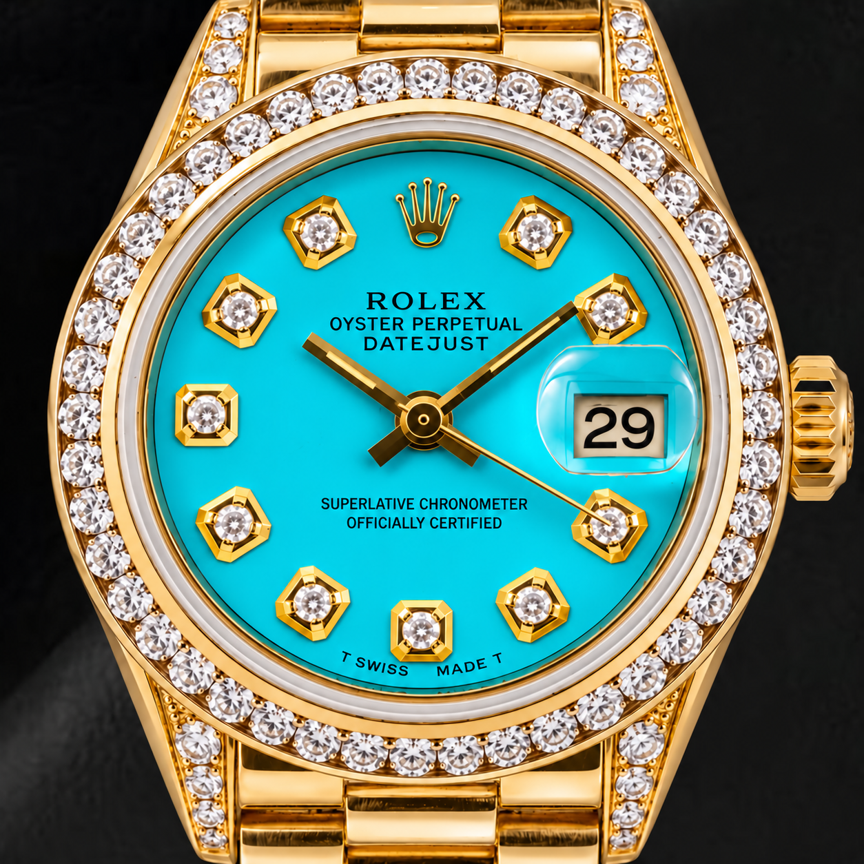 Rolex Datejust 26MM 6917 Turquoise Diamond Dial Yellow Gold Watch