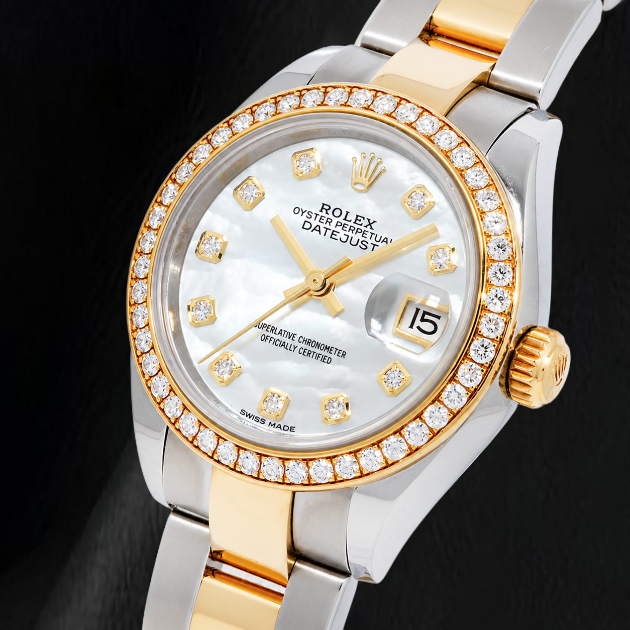 Rolex Datejust 279383RBR 28mm White Mother Of Pearl Diamond Dial Two Tone Watch