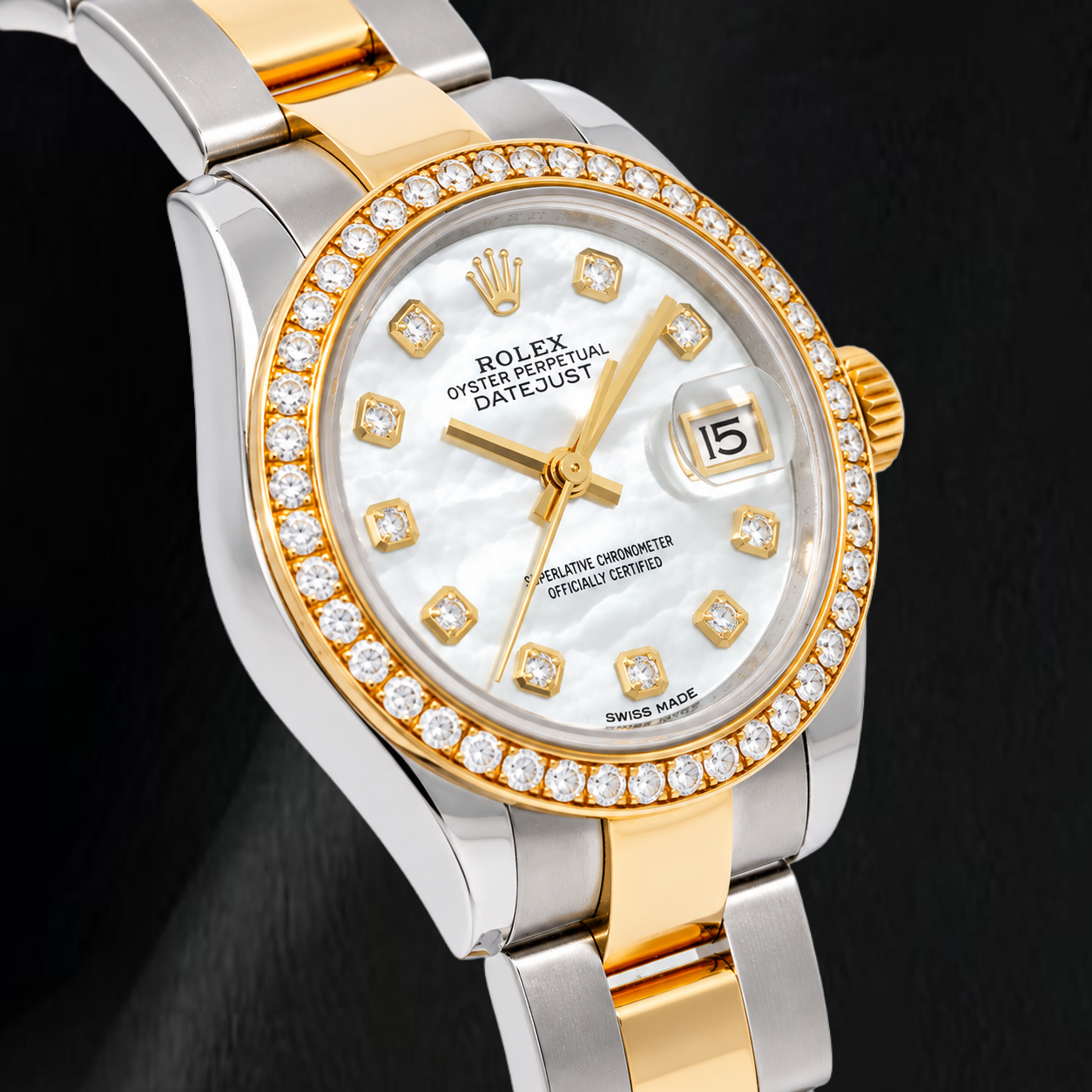 Rolex Datejust 279383RBR 28mm White Mother Of Pearl Diamond Dial Two Tone Watch
