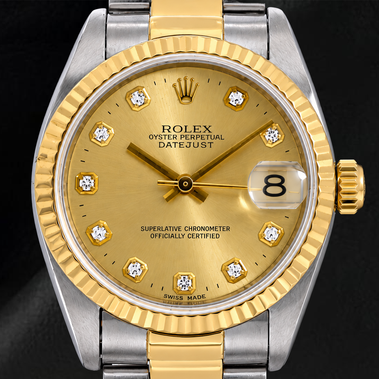 Rolex Datejust 31mm 68243 Champagne Diamond Dial Fluted Bezel Two Tone Watch