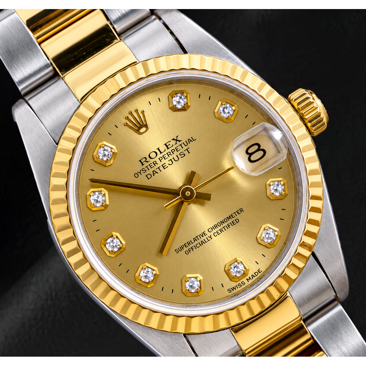 Rolex Datejust 31mm 68243 Champagne Diamond Dial Fluted Bezel Two Tone Watch
