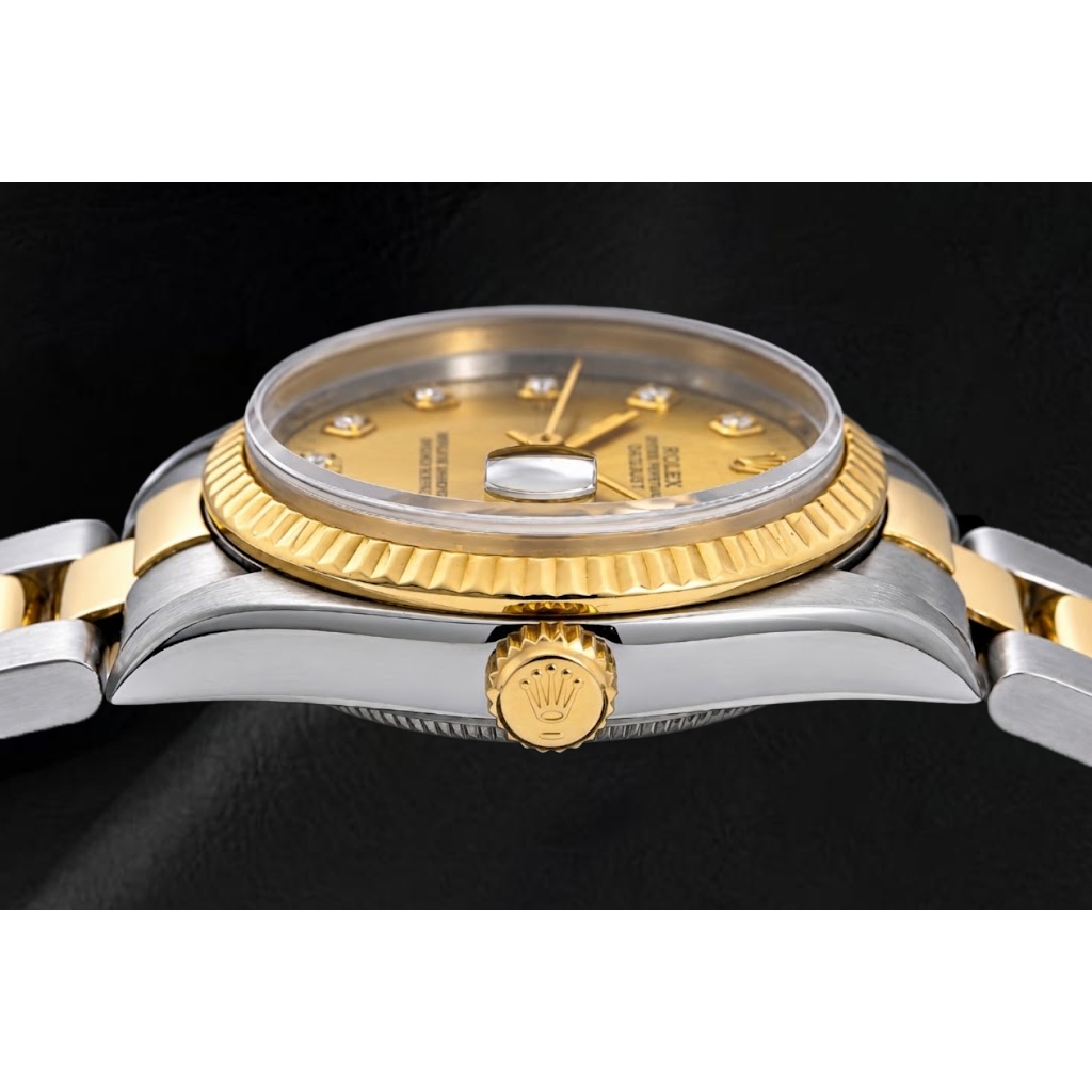 Rolex Datejust 31mm 68243 Champagne Diamond Dial Fluted Bezel Two Tone Watch