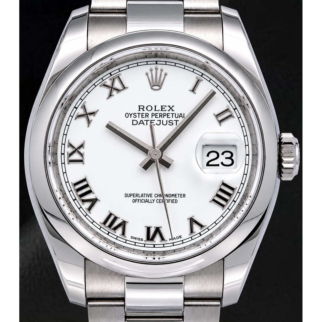 Rolex Datejust 36mm 116200 White Roman Dial Smooth Bezel Watch