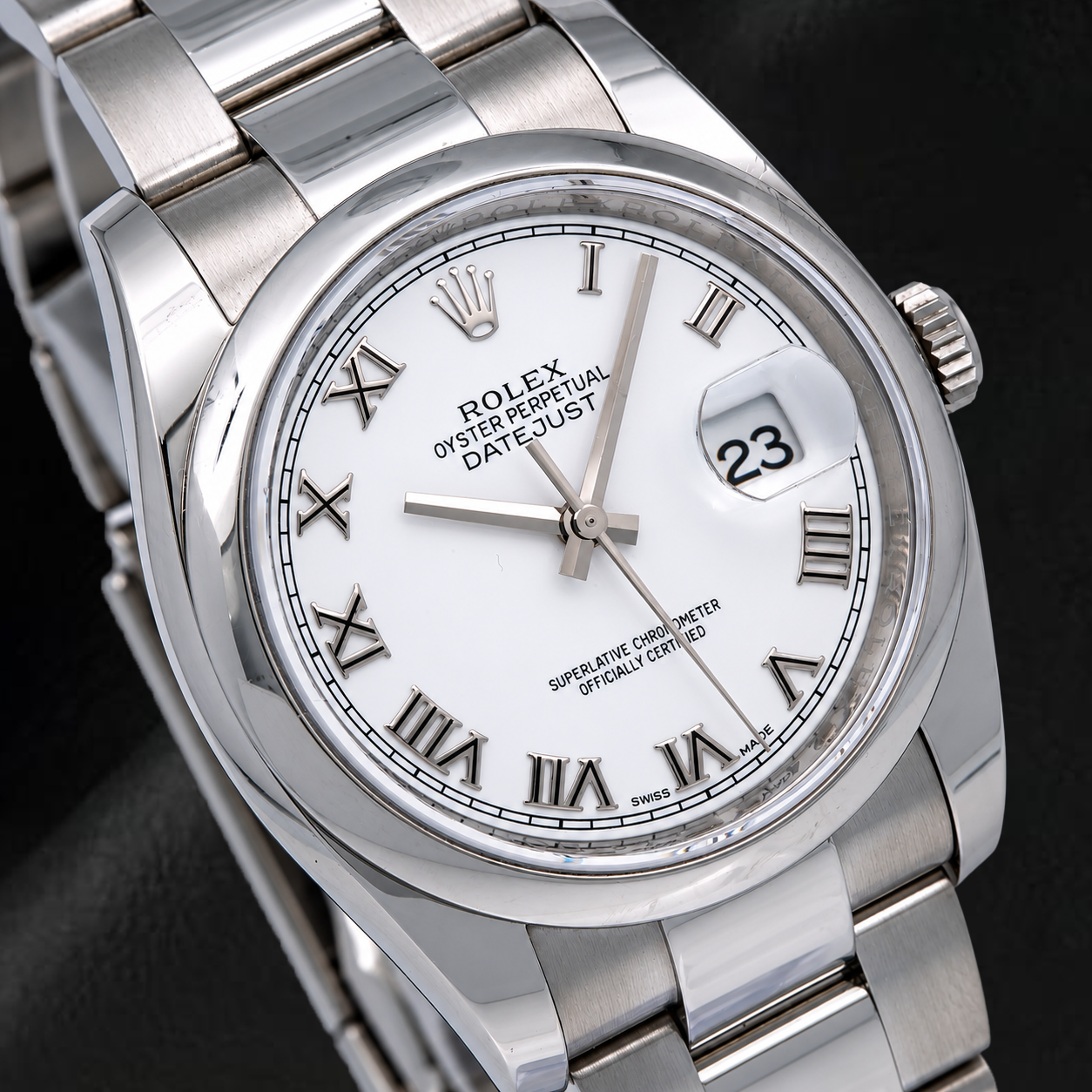 Rolex Datejust 36mm 116200 White Roman Dial Smooth Bezel Watch