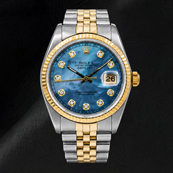 Rolex Datejust 36mm 16233 Blue Mother of Pearl Diamond Dial Two Tone Watch