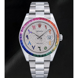 Rolex Datejust 41mm 126300 Diamond Paved Rainbow Eastern Arabic Dial Stainless Steel Watch