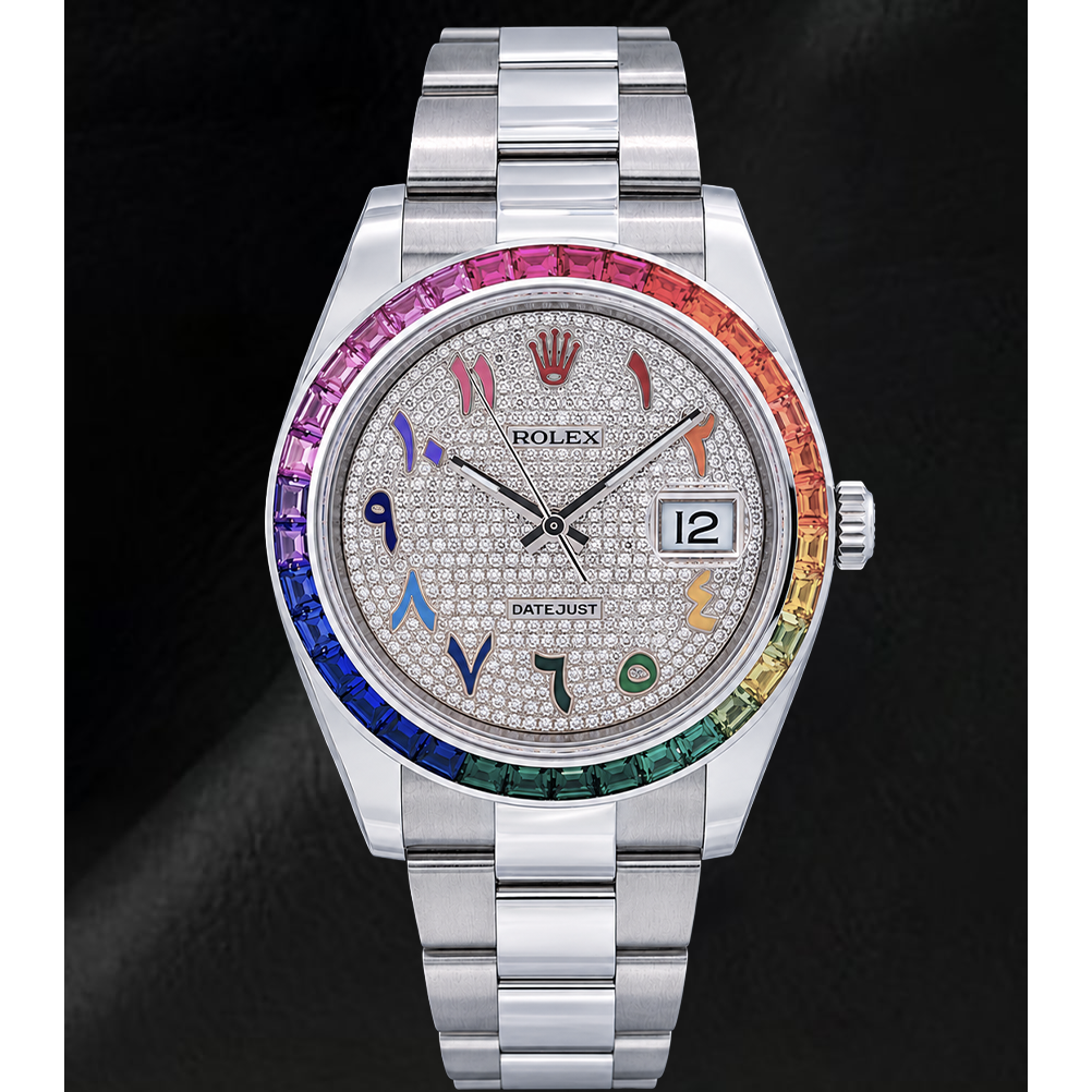 Rolex Datejust 41mm 126300 Diamond Paved Rainbow Eastern Arabic Dial Stainless Steel Watch