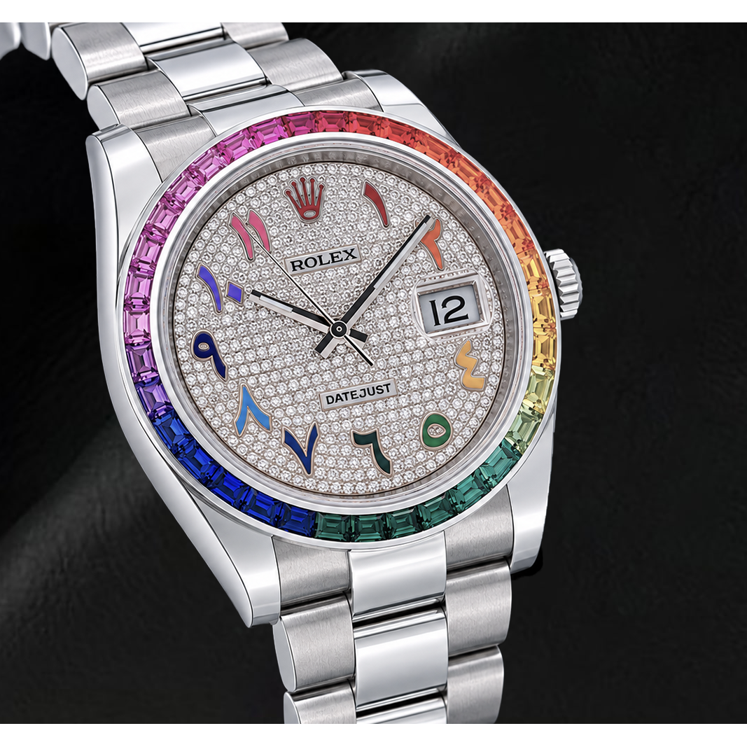 Rolex Datejust 41mm 126300 Diamond Paved Rainbow Eastern Arabic Dial Stainless Steel Watch