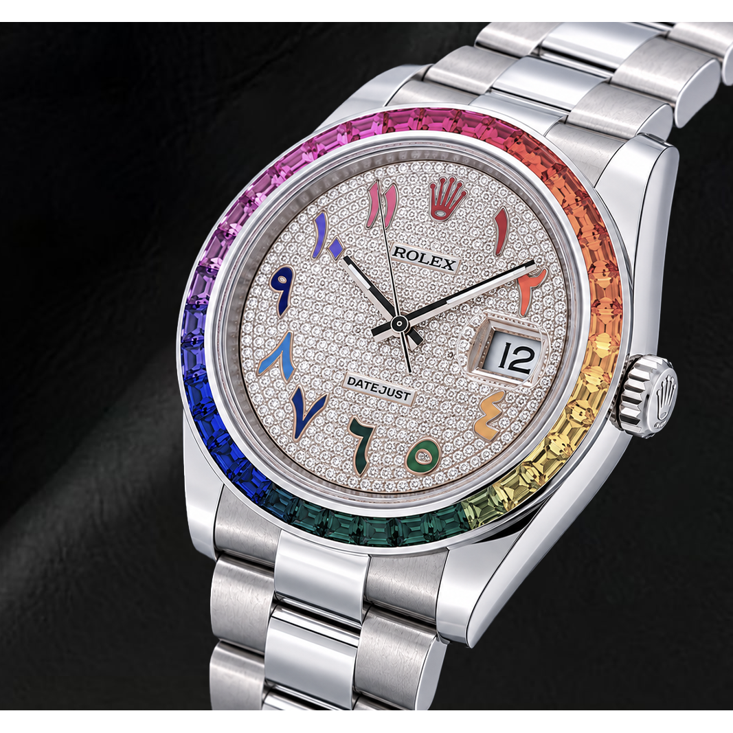 Rolex Datejust 41mm 126300 Diamond Paved Rainbow Eastern Arabic Dial Stainless Steel Watch