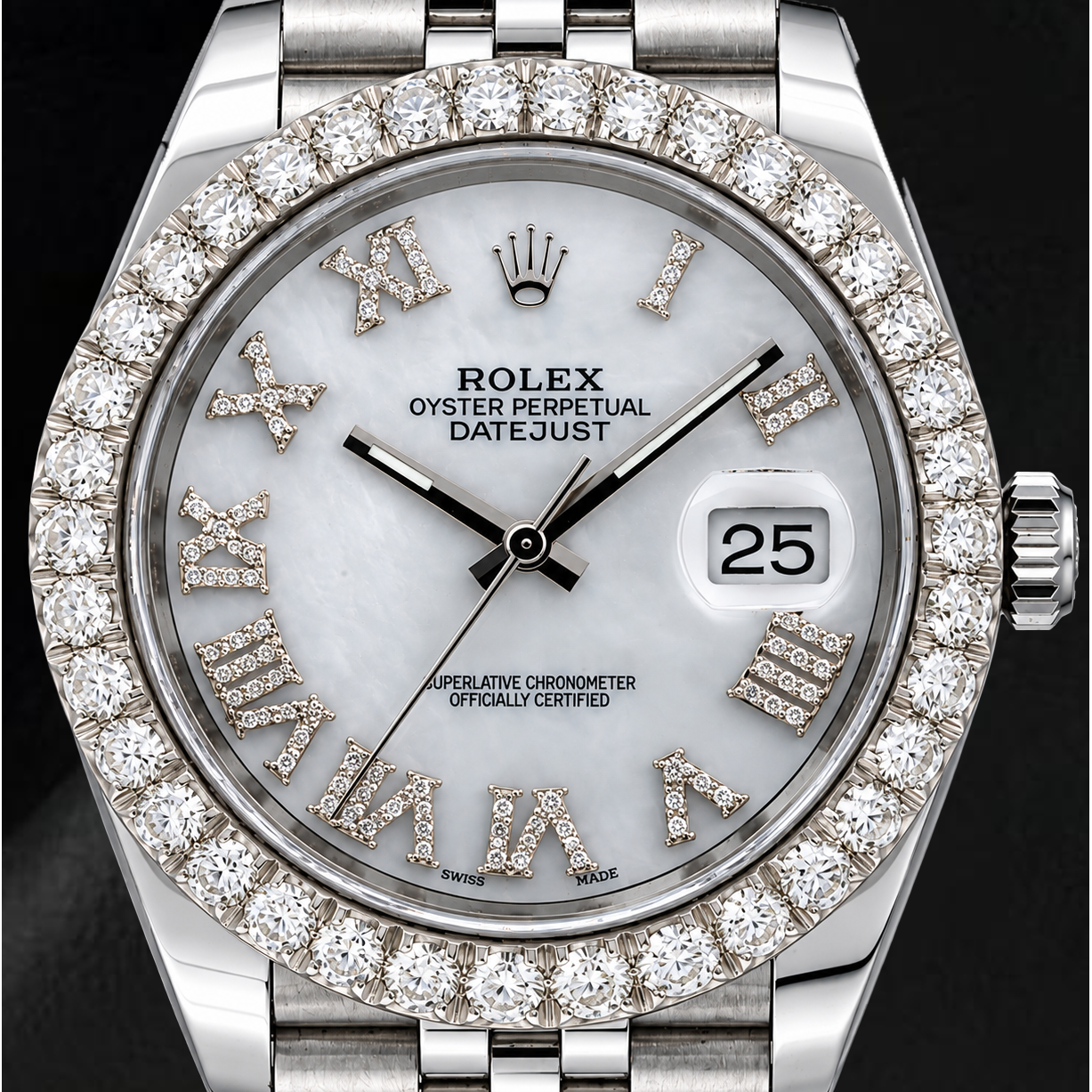 Rolex Datejust 41mm 126300 White Mother of Pearl Roman Diamond Dial Watch