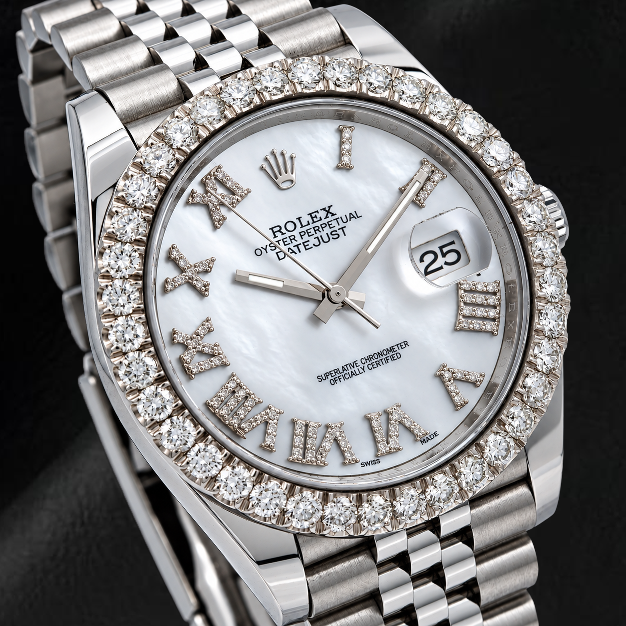 Rolex Datejust 41mm 126300 White Mother of Pearl Roman Diamond Dial Watch