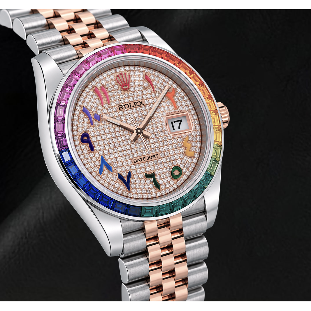 Rolex Datejust 41mm 126331 Diamond Paved Rainbow Eastern Arabic Dial Two Tone Watch