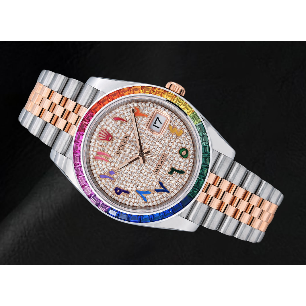 Rolex Datejust 41mm 126331 Diamond Paved Rainbow Eastern Arabic Dial Two Tone Watch
