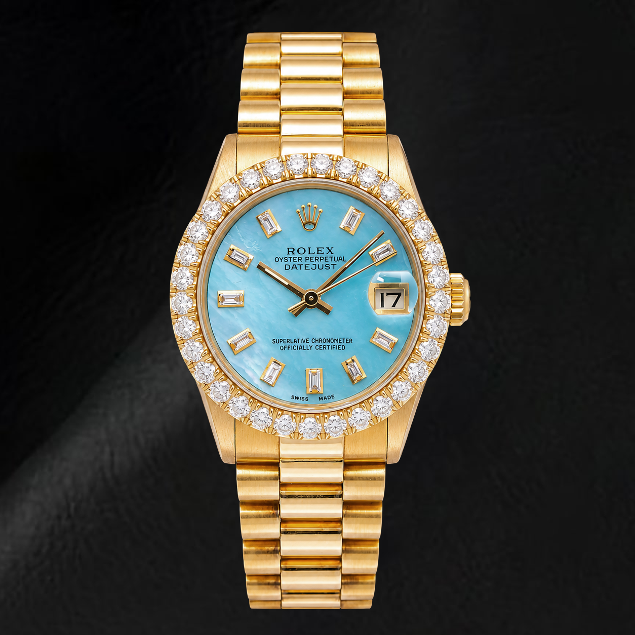 Rolex Datejust 68278 31mm Blue Mother of Pearl Diamond Dial Yellow Gold Watch
