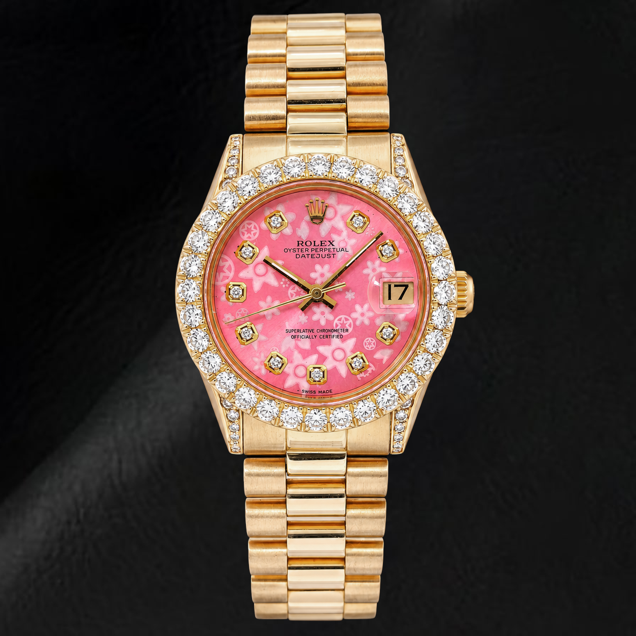 Rolex Datejust 68278 31mm Pink Floral Diamond Dial Yellow Gold Watch