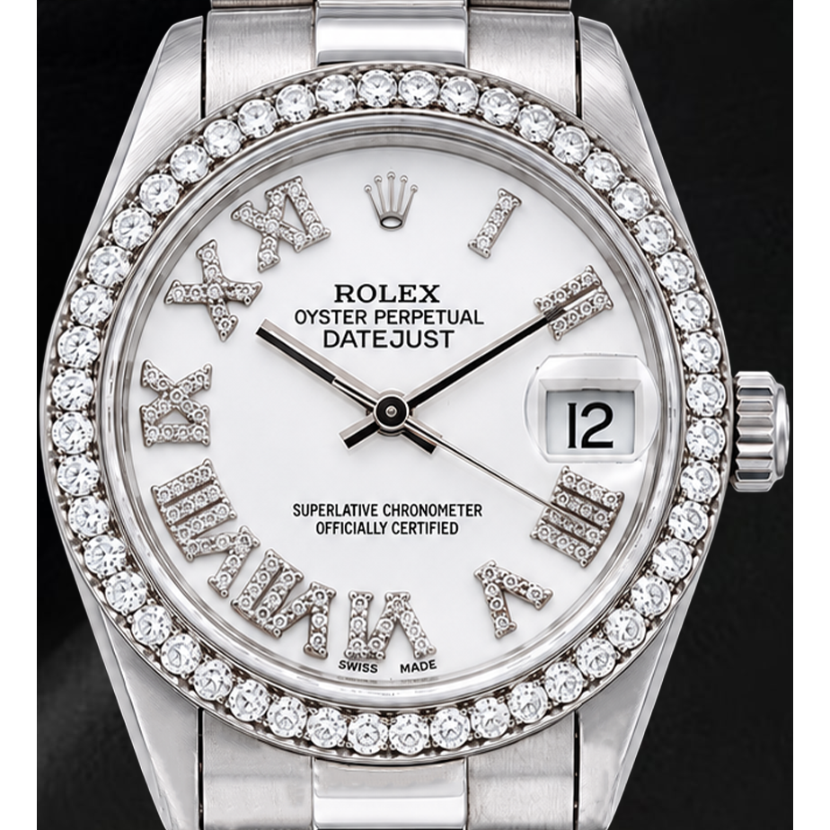 Rolex Datejust 68279 31mm White Roman Diamond Dial White Gold Watch