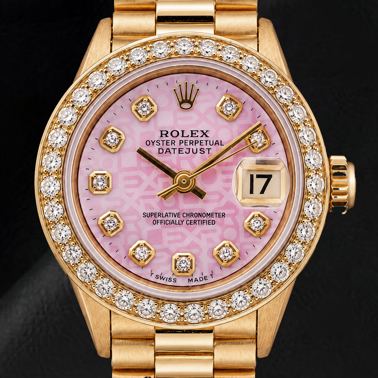 Rolex Datejust 6917 26mm Pink Jubilee Diamond Dial Yellow Gold Watch