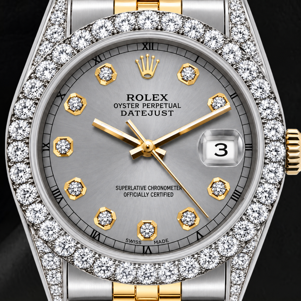 Rolex Datejust 69173 26mm Gray Diamond Dial Two Tone Jubilee Bracelet Watch