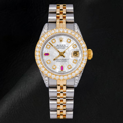 Rolex Datejust 69173 26mm White Mother of Pearl Diamond Dial Two Tone Watch