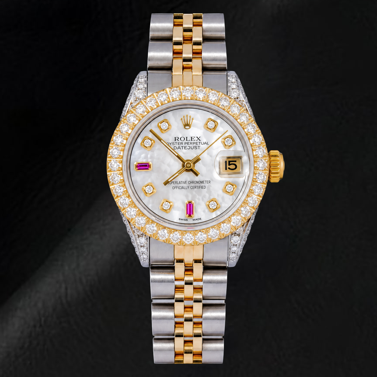 Rolex Datejust 69173 26mm White Mother of Pearl Diamond Dial Two Tone Watch