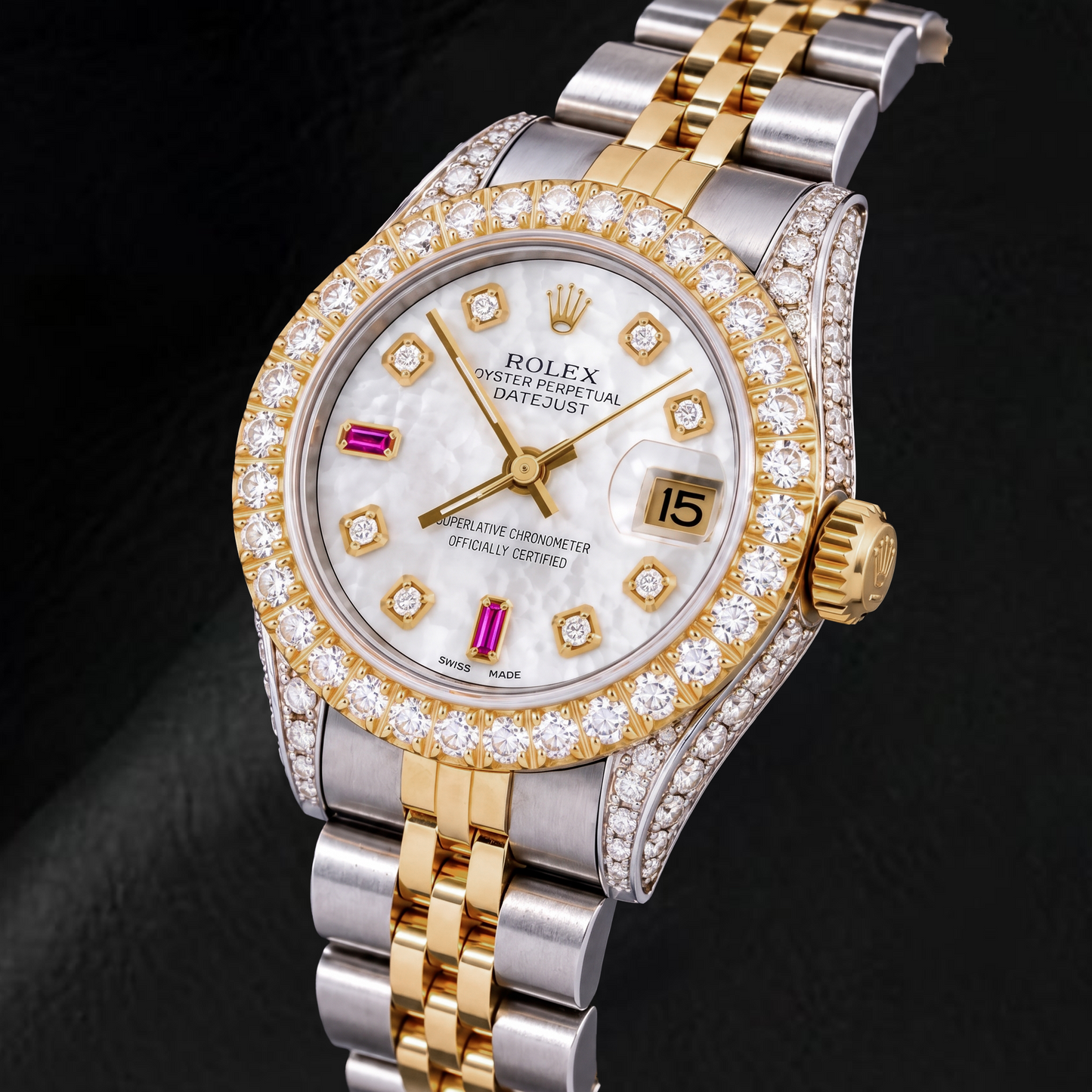 Rolex Datejust 69173 26mm White Mother of Pearl Diamond Dial Two Tone Watch
