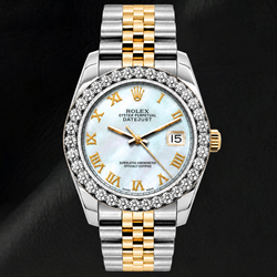 Rolex Datejust 69173 26mm White Mother of Pearl Roman Dial Two Tone Jubilee Bracelet Watch