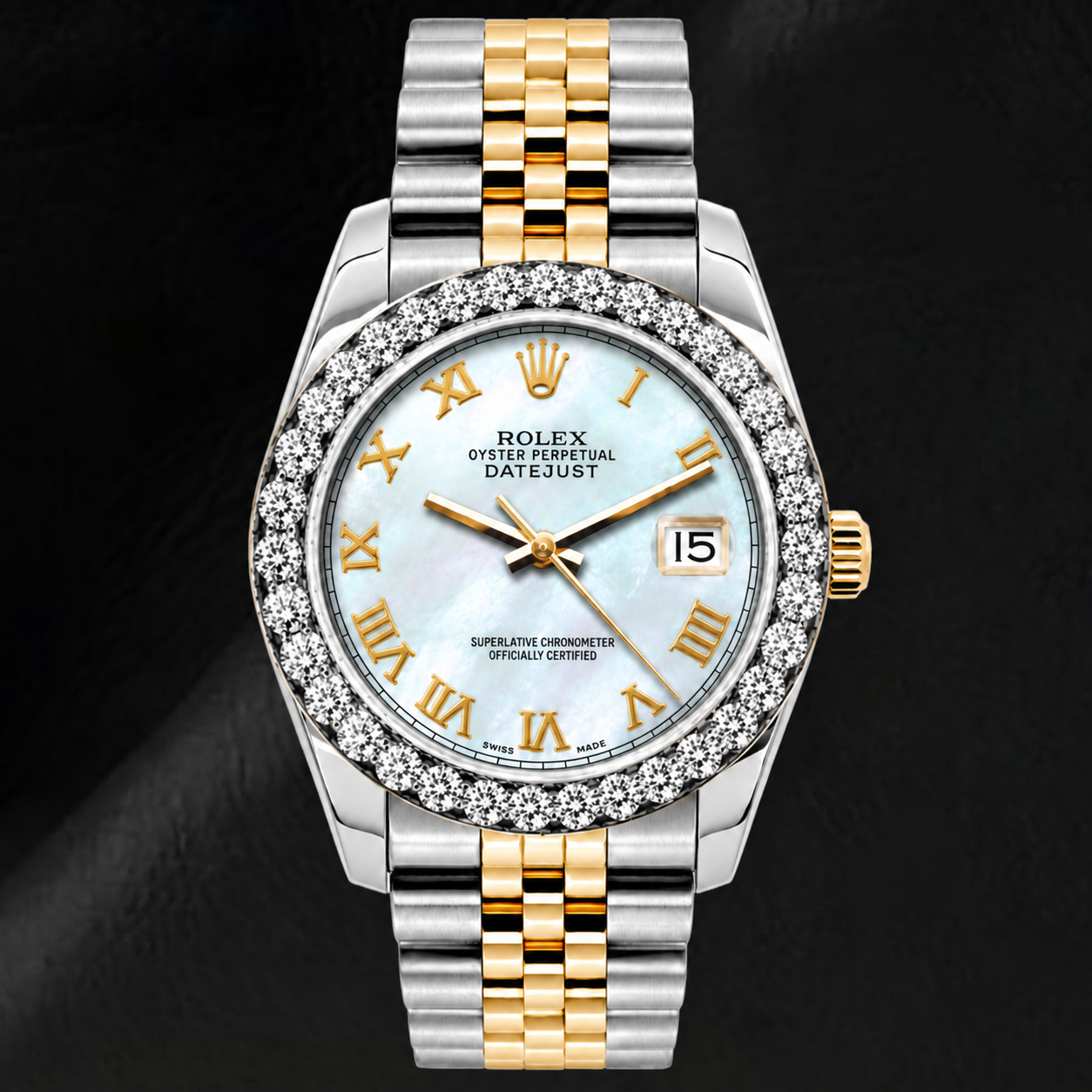 Rolex Datejust 69173 26mm White Mother of Pearl Roman Dial Two Tone Jubilee Bracelet Watch