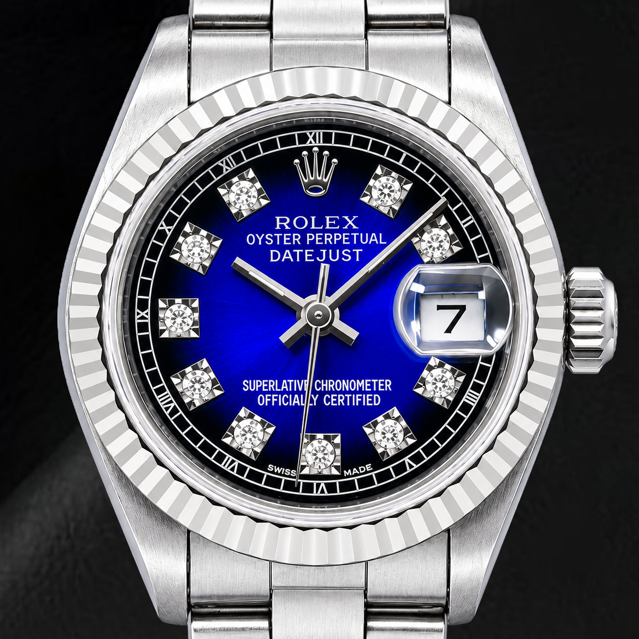 Rolex Datejust 69174 26mm Blue Factory Diamond Dial Stainless Steel Watch