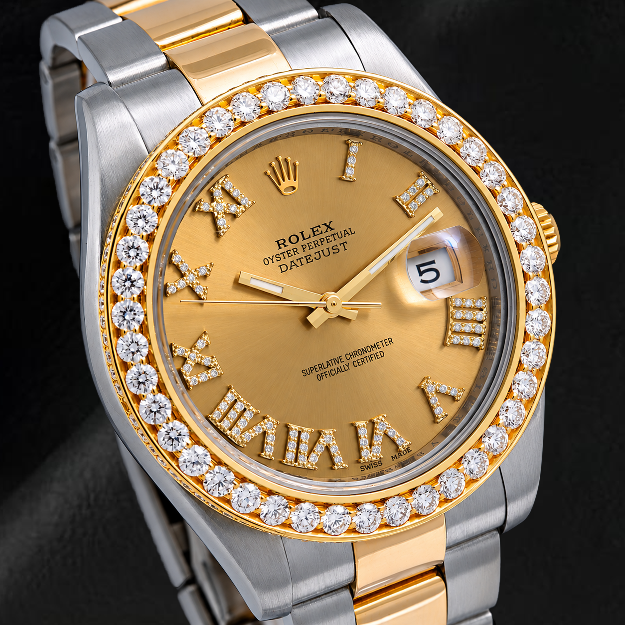 Rolex Datejust II 41mm 116333 Champagne Roman Diamond Dial Diamond Bezel Watch