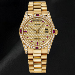 Rolex Day-Date 18038 36mm Diamond Paved Dial Yellow Gold Watch