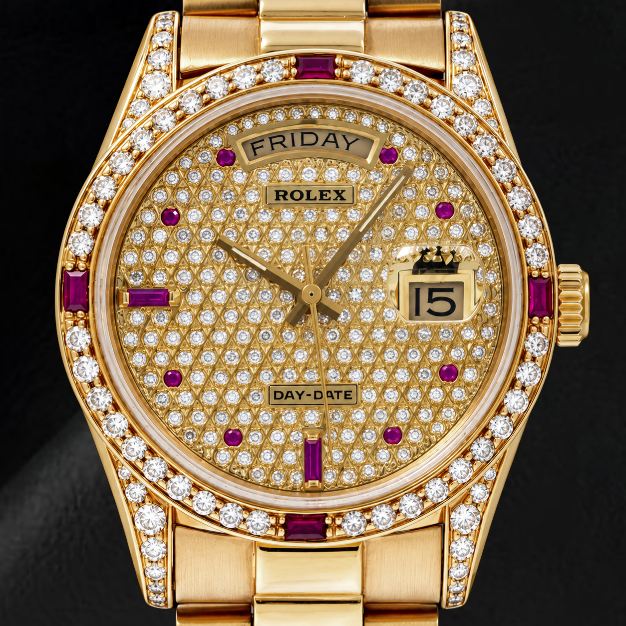Rolex Day-Date 18038 36mm Diamond Paved Dial Yellow Gold Watch