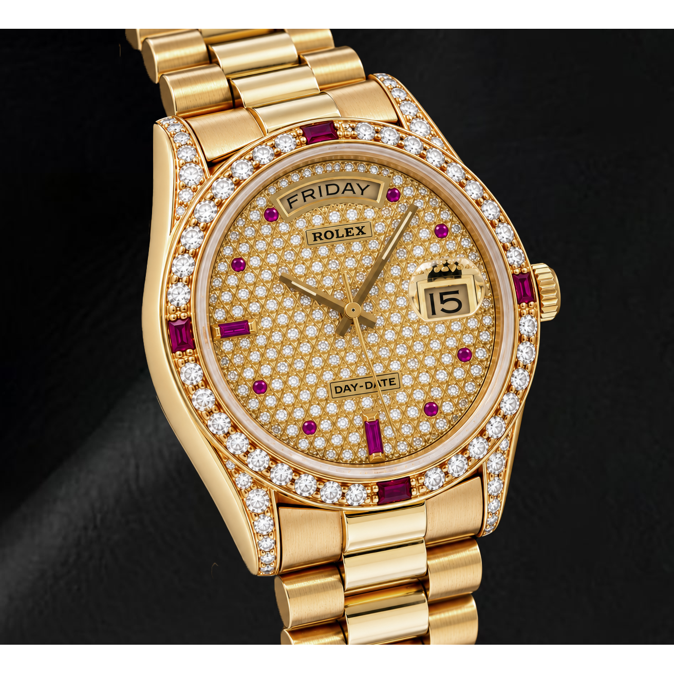 Rolex Day-Date 18038 36mm Diamond Paved Dial Yellow Gold Watch