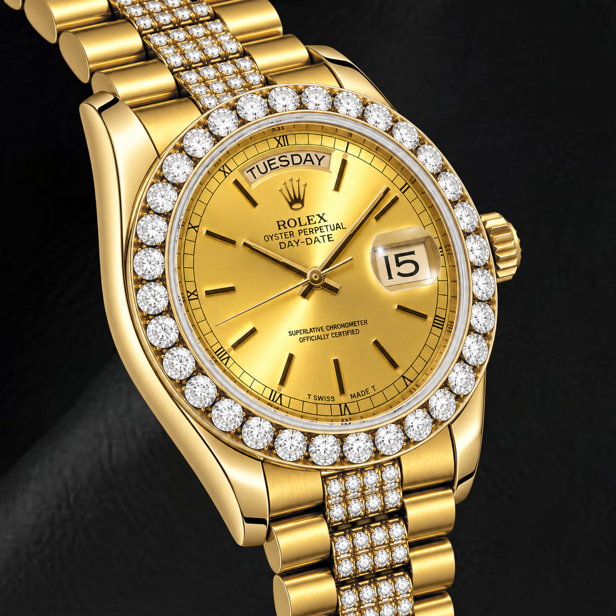 Rolex Day-Date 18078 36mm Champagne Stick Dial Yellow Gold Watch