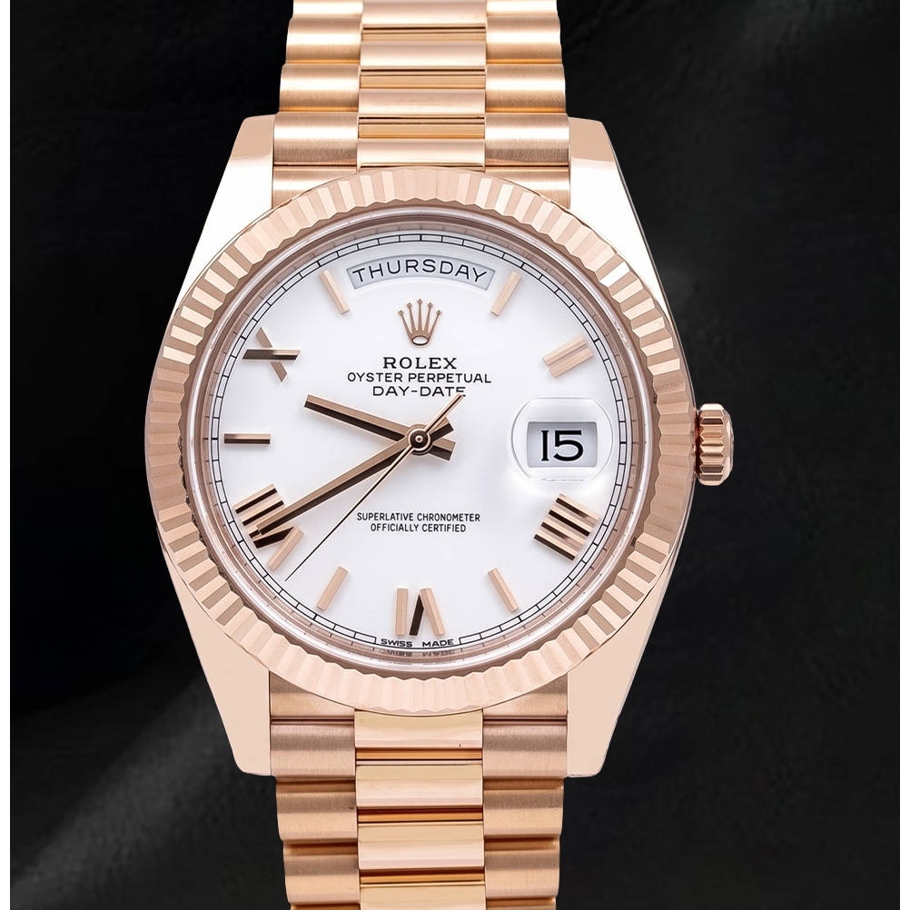 Rolex Day Date 228235 40mm White Roman Dial Rose Gold Watch