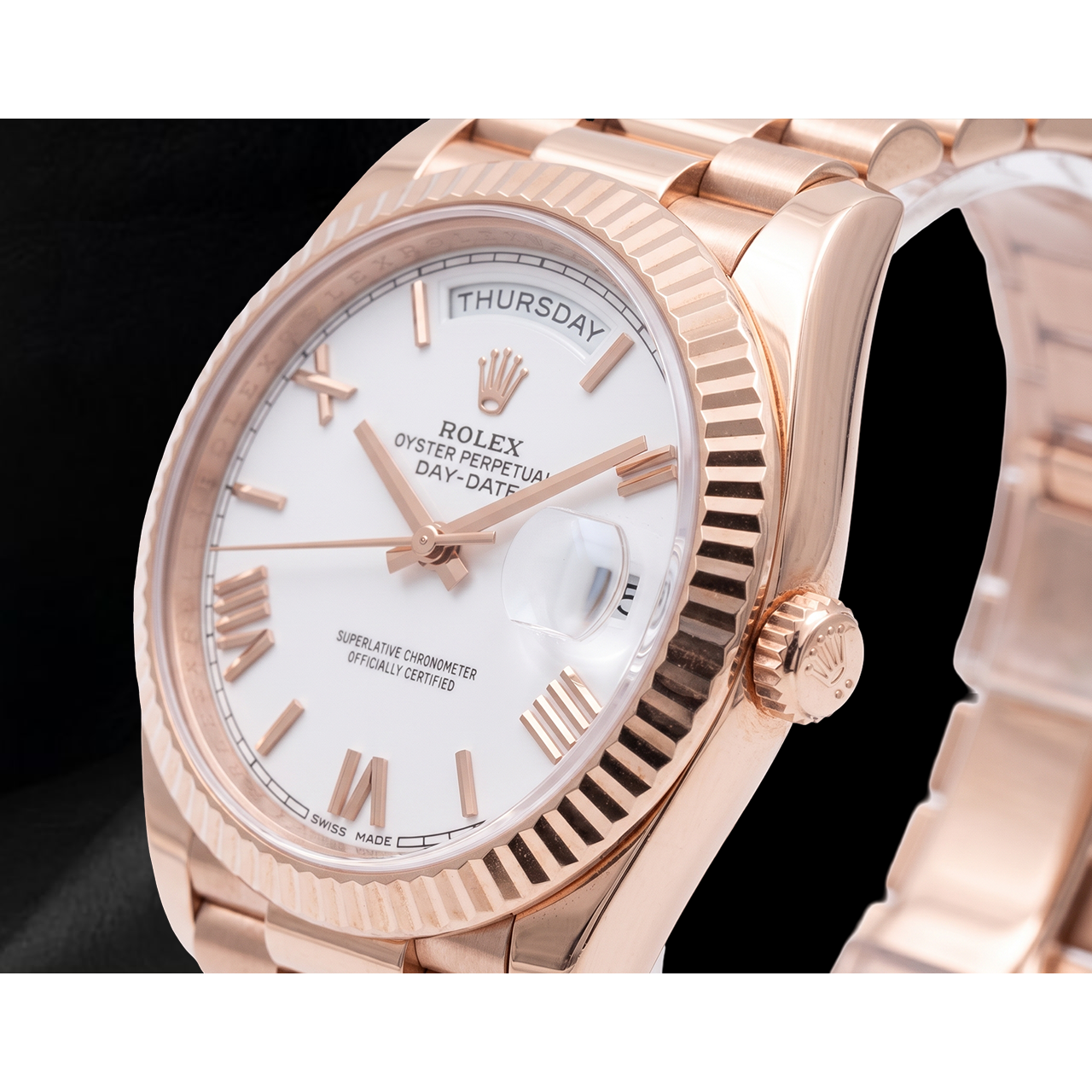 Rolex Day Date 228235 40mm White Roman Dial Rose Gold Watch