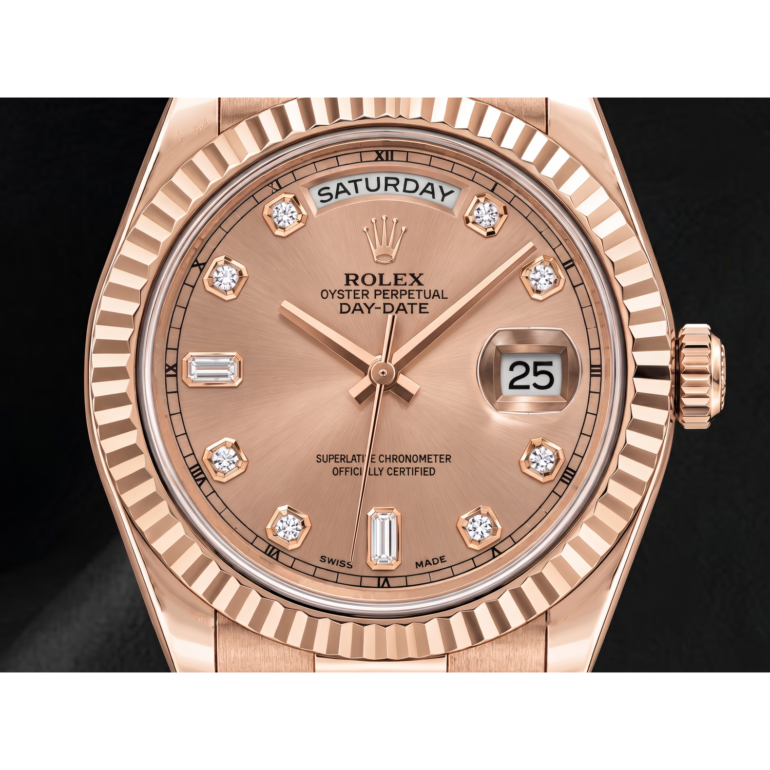 Rolex Day Date II 218235 41mm Salmon Diamond Dial Rose Gold Watch