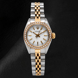 Rolex Oyster Perpetual 67193 26mm White Stick Dial Two Tone Jubilee Bracelet Watch