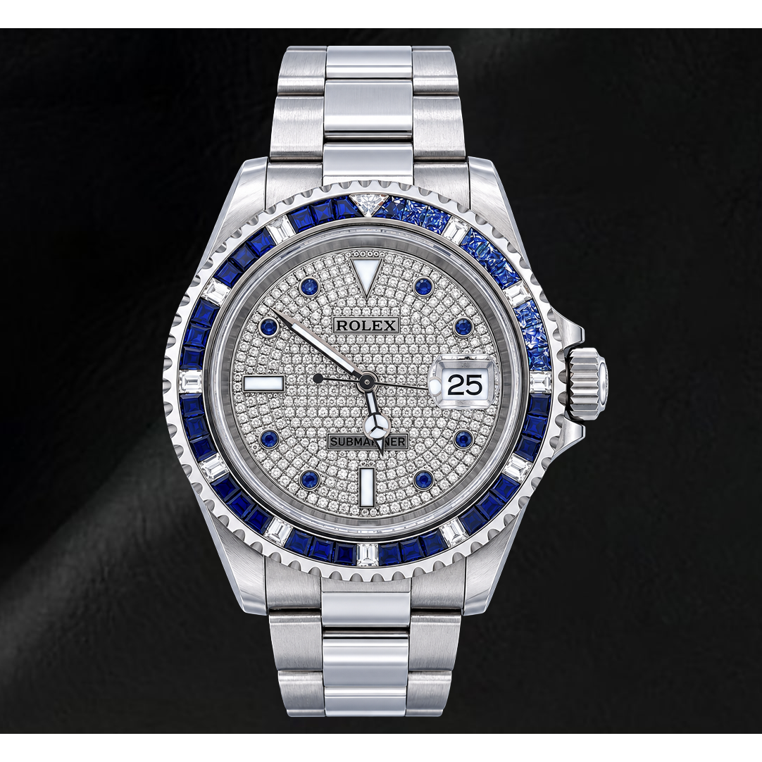 Rolex Submariner Date 40mm 16610 Diamond Paved Dial Stainless Steel Watch