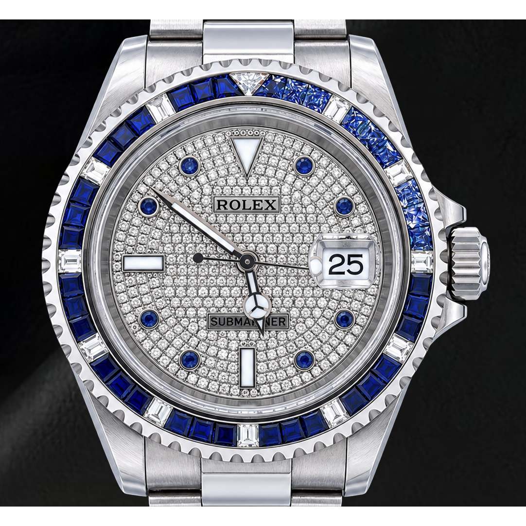 Rolex Submariner Date 40mm 16610 Diamond Paved Dial Stainless Steel Watch