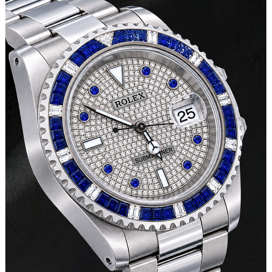 Rolex Submariner Date 40mm 16610 Diamond Paved Dial Stainless Steel Watch