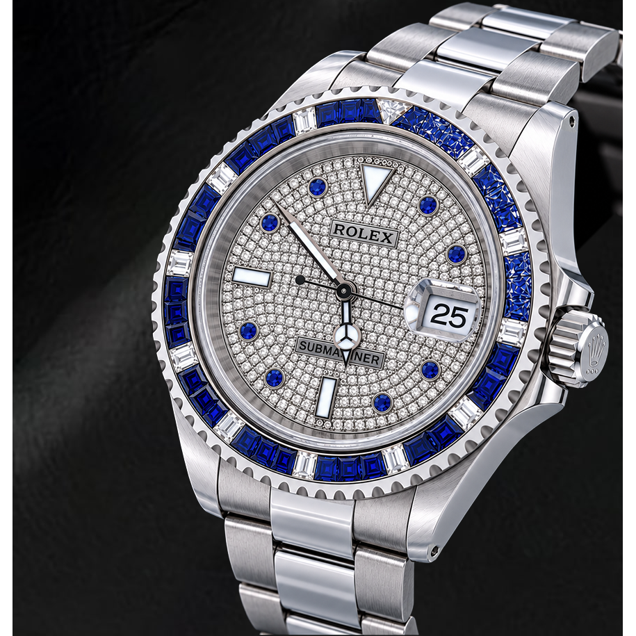 Rolex Submariner Date 40mm 16610 Diamond Paved Dial Stainless Steel Watch