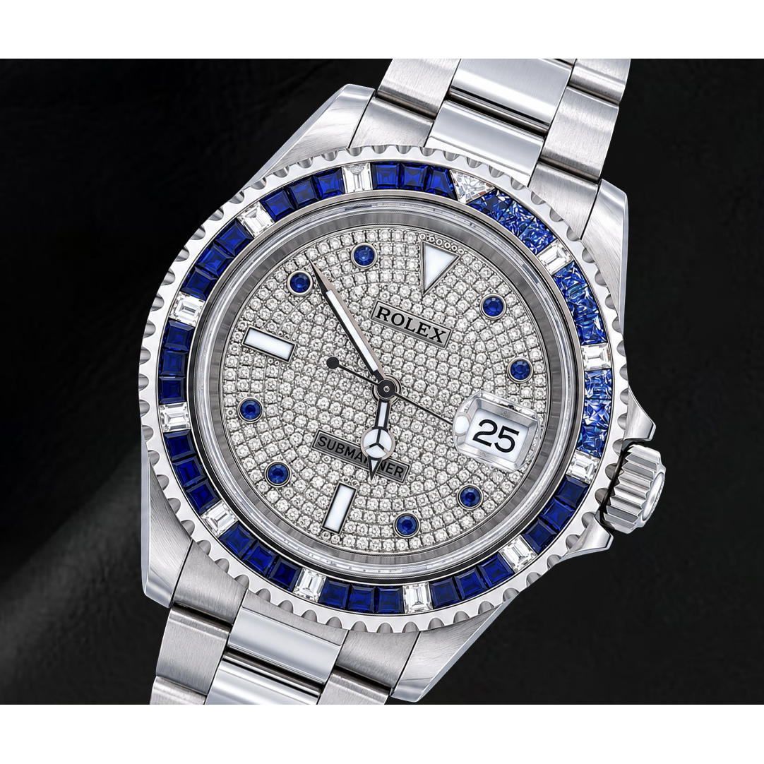 Rolex Submariner Date 40mm 16610 Diamond Paved Dial Stainless Steel Watch