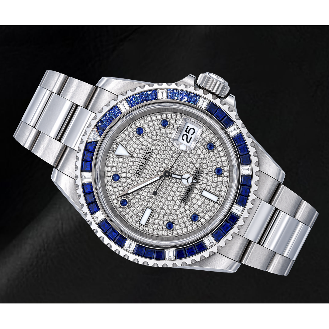 Rolex Submariner Date 40mm 16610 Diamond Paved Dial Stainless Steel Watch