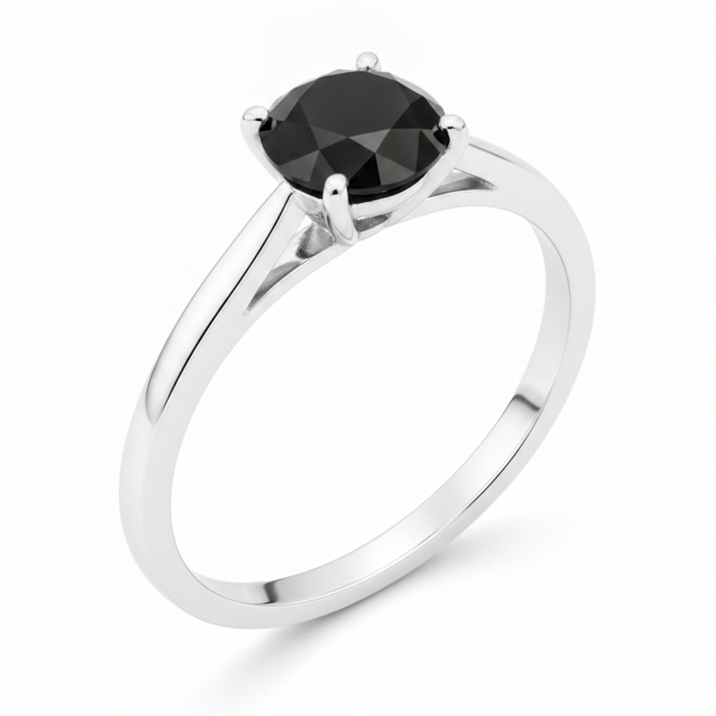 Black Diamond New York 3.5 Carat Real Round Solitaire Cathedral Ring 14K White Gold