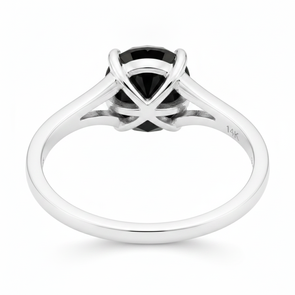 Black Diamond New York 3.5 Carat Real Round Solitaire Cathedral Ring 14K White Gold